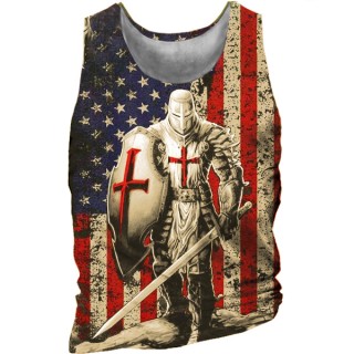 American Flag Templar Jesus Cross Vintage Print Men's Vest