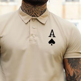 Men's Casual Ace Of Spades Print Slim Fit Short Sleeve Polo Shirt