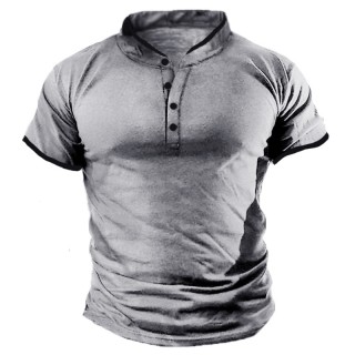 Men's Casual Solid Color Henley Collar Short Sleeve T-Shirt