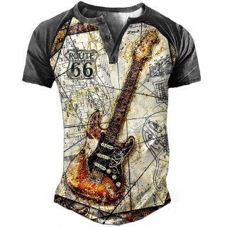 Men's Outdoor Route 66 Electric Guitar Henley Collar T-Shirt