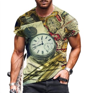 Men's Casual Nautical Compass Short Sleeve Printed T-Shirt