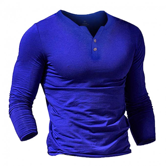Men's Casual Solid Color V-neck Long Sleeve T-shirt