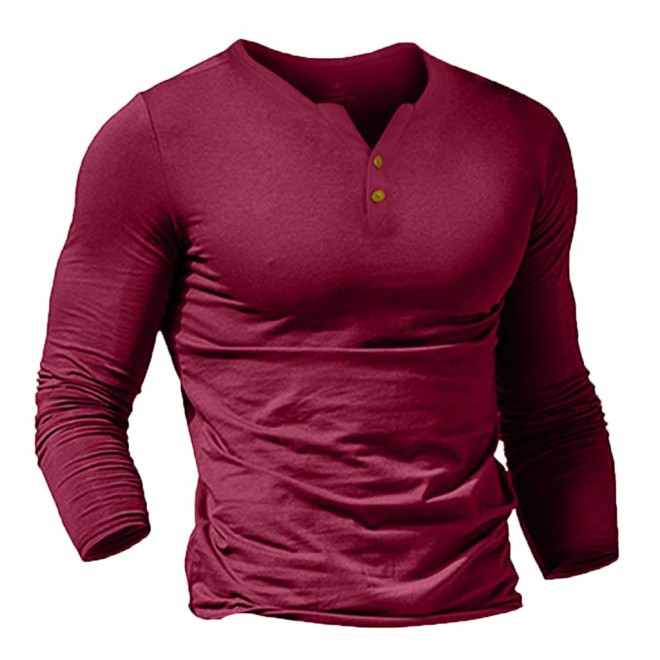 Men's Casual Solid Color V-neck Long Sleeve T-shirt