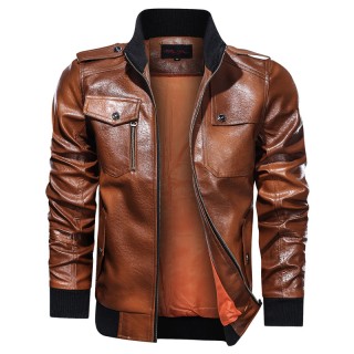 Men's Motorcycle PU Leather Jacket Retro Flight Jacket